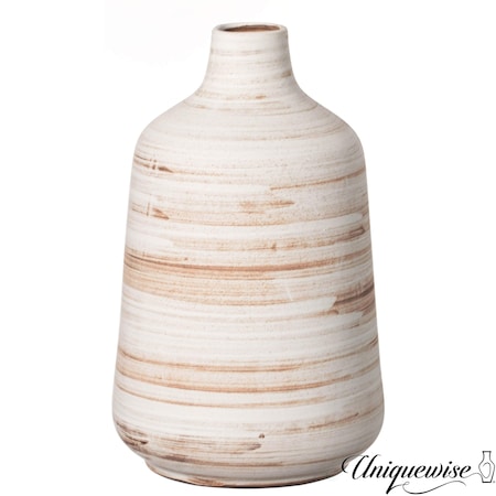 Uniquewise 11in Whitewashed Boho Bottle-neck Decorative Pottery Flower Vase for Faux Florals and Home Decor QI004794