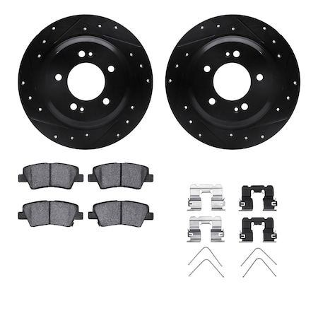 Dynamic Friction Co DFC Rotors-Drilled & Slotted-Black w/ 5000 Advanced Brake Pads Incl Hdw 8512-21022