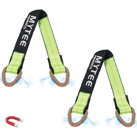 Mytee Products 2PK 2inx24in Green Tie Down Axle Straps w/Magnetic D-Ring & 12inProtective Sleeve, 2PK AS24Mx2