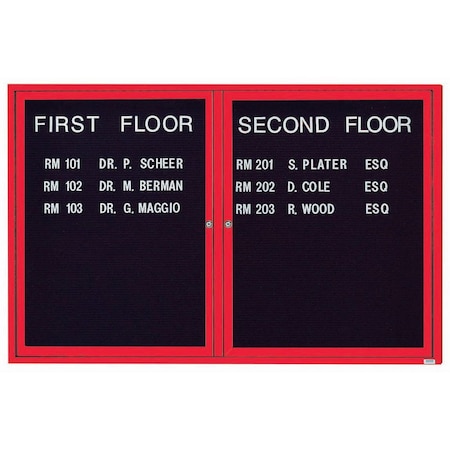 Aarco Outdoor Enclosed Directory w/ Al Frame, Powder Coated Red, Letter Panel is Black Vinyl, 48''Hx72''W OADC4872R