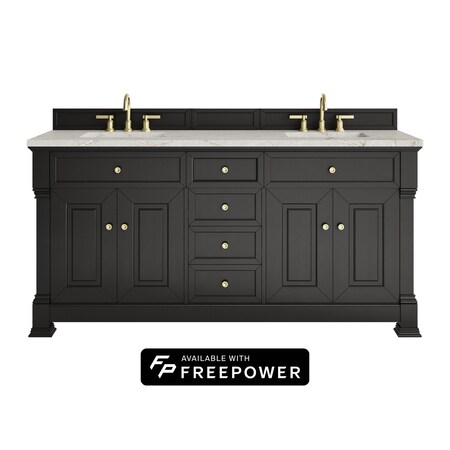 James Martin Vanities Brookfield 72 in. Double Vanity, Black Onyx w/ 3 CM Victorian Silver Silestone Top 547-V72-BKO-FVSL
