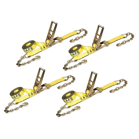 Tie 4 Safe 3'' x 30' Ratchet Strap w/ Chain Extension. WLL: 5,400 LBS Yellow, 4PK RT20R-1530-F87-Y-4
