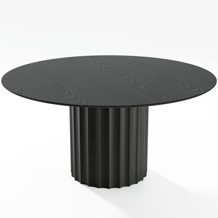 Homeroots 60" Black Solid Wood Pedestal Base Round Top Dining Table 721044