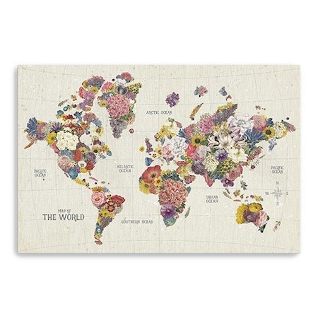 Homeroots 24" x 16" Fun Floral Map of the World Canvas Wall Art 399063