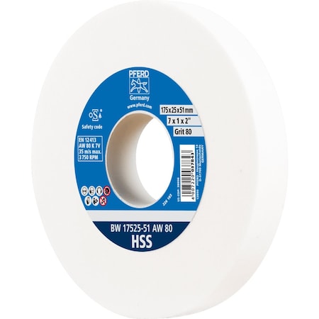 Pferd PFERD Vitrified Bench Wheel, HSS, 7in x 1 x 2, 80 Grit, Aluminum Oxide 61723