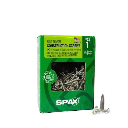 Spax #6 x 1 in Interior Wood Screws Construction Flat Head Phillips Square Unidrive, 384PK 4101010350254