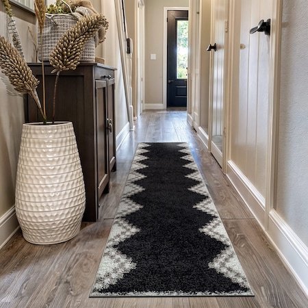 World Rug Gallery Geometric Pattern Shag Runner Rug 2 ft 3 in x 12 ft Anthracite WR124ANTHRACITE2X12