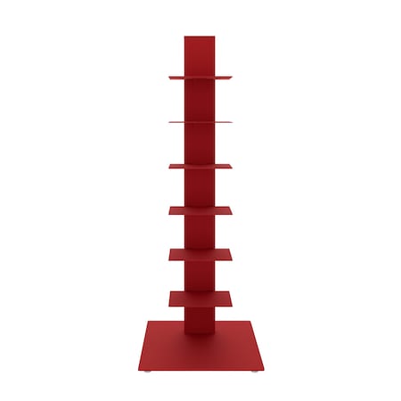 Homeroots 38" Red Metal Six Shelf Modern Tower Bookcase 654138