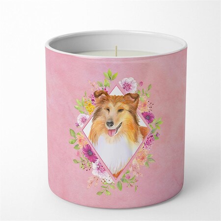 Carolines Treasures 10 oz Sheltie Shetland Sheepdog Pink Flowers Decorative Soy Candle CK4182CDL