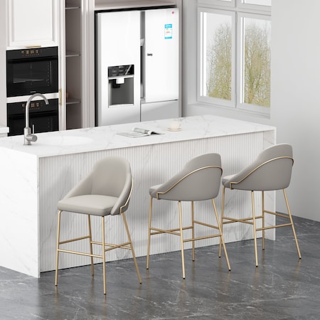 Manhattan Comfort Gracie Barstool in Stone and Gold - Set of 3 3-BS022-GST