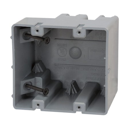 Romex Soutwire Device Box, 2 -Gang, 4 -Knockout, 1/2 in Knockout, PVC, Gray, Wall Mounting MSB2G