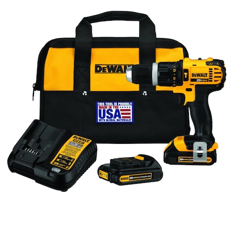 Dewalt COMPACT CORDLESS HAMMER DRILL/DRIVER KIT, .5 METAL RATCHETING CHUCK, 20 VDC, 0 DCD785C2