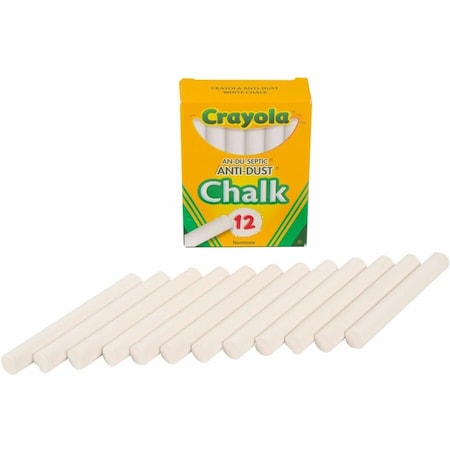 Crayola Nontoxic Anti-Dust Chalk, 3" x 0.31" Diameter, White, PK12 501402