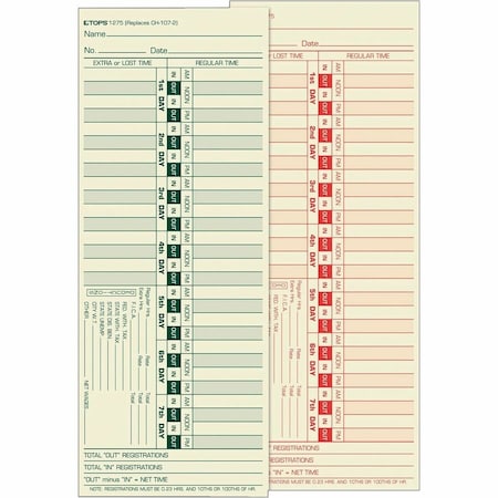 Tops Time Card for Lathem, Bi-Weekly, PK500 1275