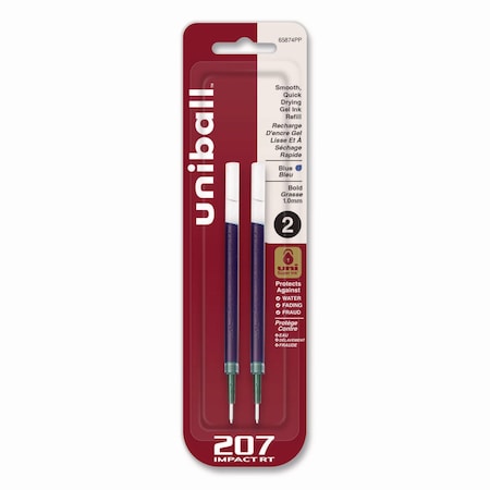 Uni-Ball Refill for uni-ball Gel 207 IMPACT RT RB Pen, Bold Pt, Blue Ink, PK2 65874PP