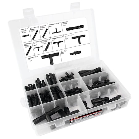Performance Tool 113 pc. Vacuum Connector Assortment, Heat Resistant Plastic, Resealable Case W5253