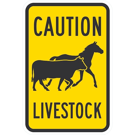 Lyle Caution Livestock with Horse and Cow Symbol, 12x18, Engineer Grade, Yellow G-3528-EG_12x18