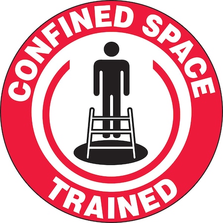 Accuform Hard Hat Sticker, 214 in Length, 214 in Width, CONFINED SPACE TRAINED Legend, Adhesive Vinyl LHTL114