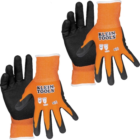 Klein Tools Coated Gloves, nitrile, Orange/Black, Small 2 PK 60579