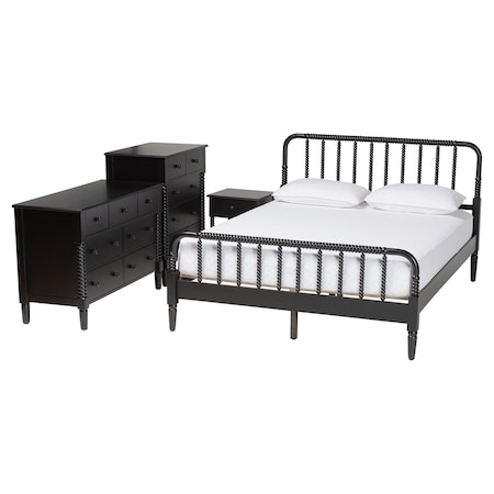 Baxton Studio Braith Farmhouse Black Spindle Wood King Size 4-Piece Bedroom Set 258-14206-14248-14246-14208-ZORO