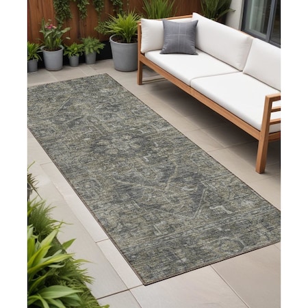 Homeroots 8' Runner Brown and Black Oriental Washable Non Skid Indoor Outdoor Runner Rug 563818