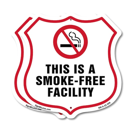 Signmission No Smoking Shield Label Set This Is A Sm, 12 inch X 12 inch, Aluminum Metal Sign, 2PK SHI-A-2PACK-12-399