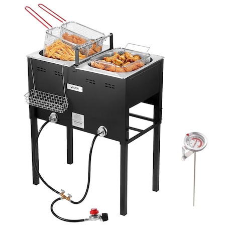 Vevor 16QTx2 Outdoor Propane Deep Fryer Commercial Free Standing Cooker Two Tank EFB62-53