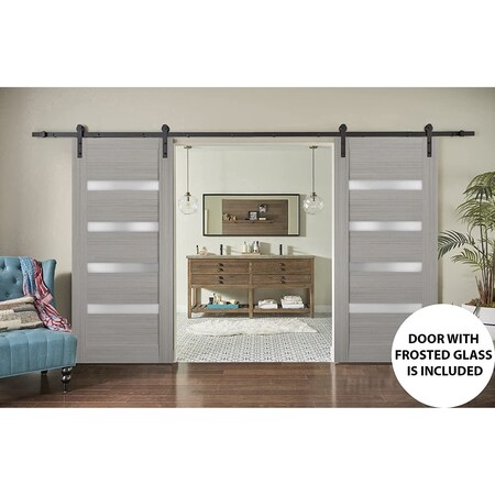 Sartodoors Sturdy Double Barn Door with Black Solid Core Modern Interior QUADRO4113DB-SS-36