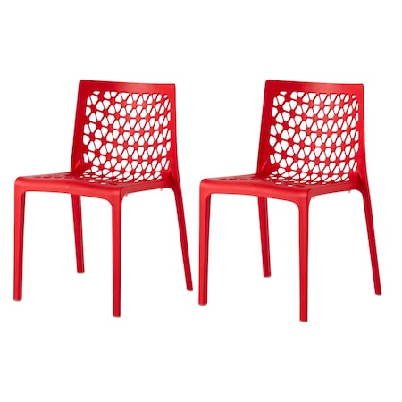 Homeroots Set of Two Red Heavy Duty Plastic Outdoor Stacking Dining Chairs, 2PK 565269