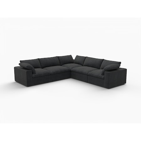 Homeroots Black Linen Blend Modular L Shaped Five Piece Corner Sectional 716929