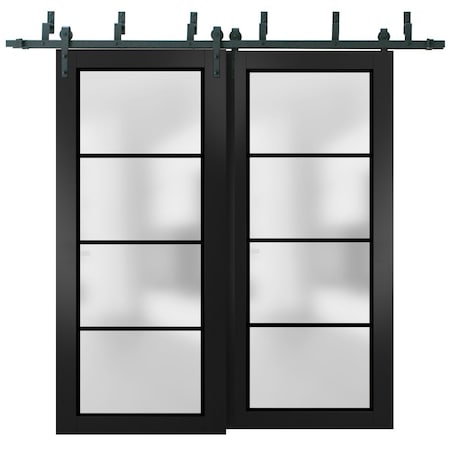 Sartodoors Sliding Closet Frosted Glass Barn Bypass Doors with Hardware Planum 2132 Black 36x96 (2* 18x96) PLANUM2132BBB-BLK-36 x 96 (2* 18x96)