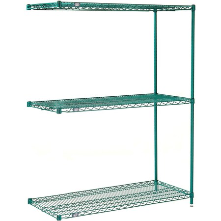 Global Industrial Nexel 3 Shelf, Poly-Green Wire Shelving Unit, Add On, 54"W x 18"D x 54"H B3150080