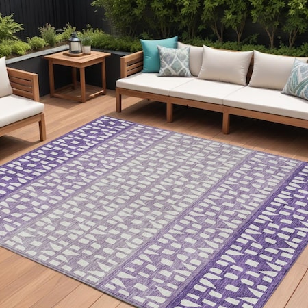 Homeroots 8' X 10' Purple Lavender And Ivory Geometric Washable Indoor Outdoor Area Rug 613870
