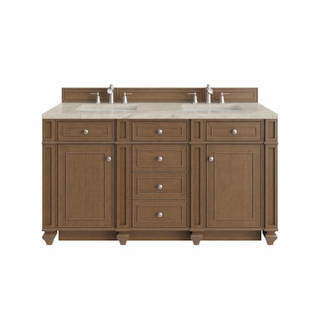James Martin Vanities Bristol 60" Double Vanity, Saddle Brown, w/ 3 CM Tajnar Eclos Top w/FreePower Wireless Charger 157-V60D-SBR-FTJR