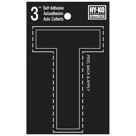 Hy-Ko 30400 Series Die-Cut Letter, Character: T, 3 in H Character, Black Character, Vinyl 30430