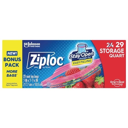 Ziploc Grip 'n Seal Technology 1 qt Clear Zipper Storage Bag, 29PK 01369