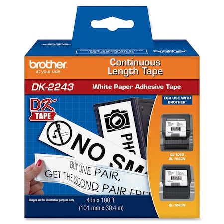 Brother Continuous Label Stock, White, Matte, 4 in W DK2243