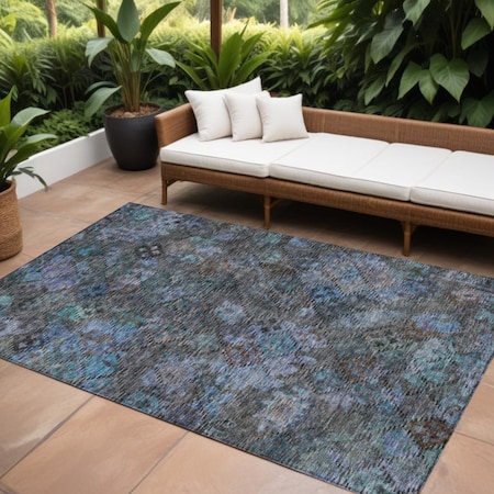 Homeroots 10' X 14' Teal Blue And Charcoal Floral Washable Indoor Outdoor Area Rug 604167