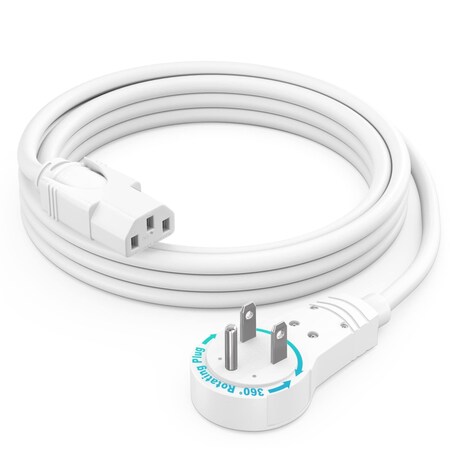 Maximm 6ft 16AWG 360 degrees Flat Plug PC Monitor Power Cord NEMA 5-15P to IEC13, UL ADW-360-C13R06-16W0