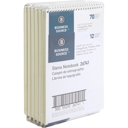 Business Source Wirebound Steno Notebook, Green, 12PK BSN26741PK