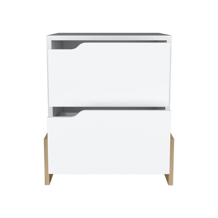Homeroots 20" White And Natural Wood Two Drawer Nightstand 543692