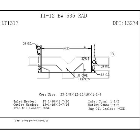 Tyc Radiator Assembly 13274