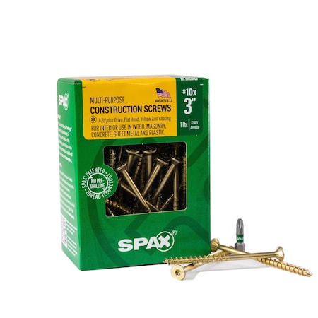 Spax #10 x 3 in Interior Wood Screws Construction Flat Head T-Star Plus, 72PK 4191020500754