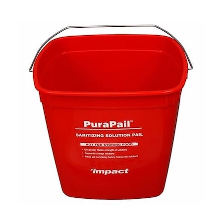 Purapail Utility Bucket 6 Quart, Red, Sanitizing Solution Pail, Sturdy HDPE, Sold by Each 96000