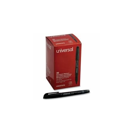 Universal Pen-Style Permanent Marker, Fine Bullet Tip, Black, 36PK UNV07070