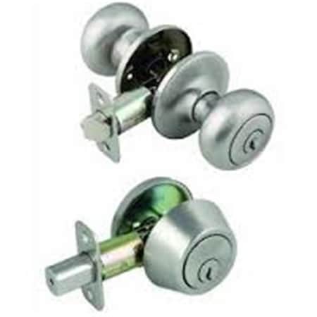Design House Cambridge 2-Way Latch Deadbolt and Entry Door Knob- Adjustable Backset- Satin Nickel Finish 701821