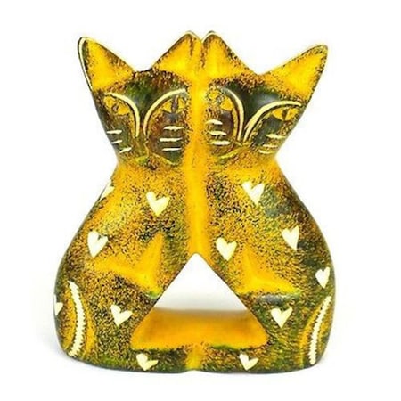 Smolart Handcrafted Soapstone Love Cats Sculpture- Yellow - 4 in. KSATCAT-Y