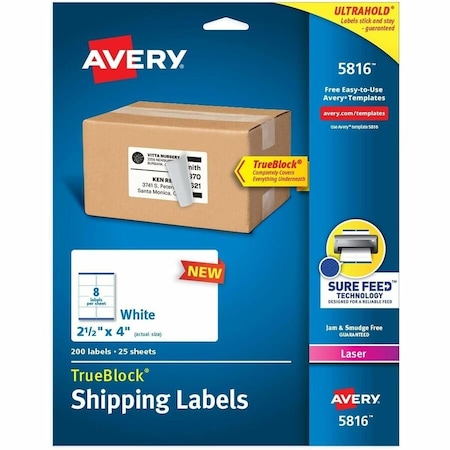 Avery Printable Blank Shipping Labels, PK200 5816