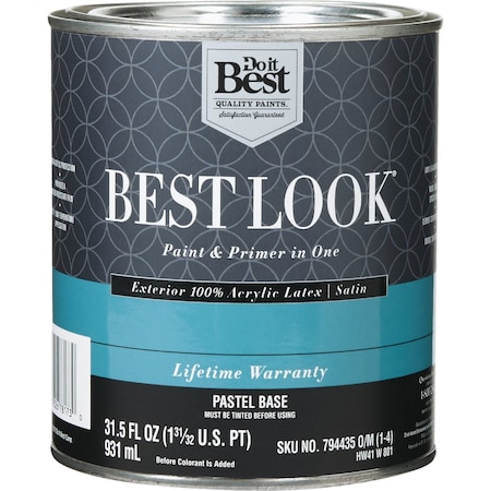 Do It Best 100% Acrylic Latex Premium Paint & Primer In One Satin Exterior House Paint Pastel Base 1 Qt. HW41W0801-14