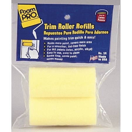 Foampro Trim Roller Refill, 1-3/8 in Thick Nap, 3 in L, Foam Cover 5R
